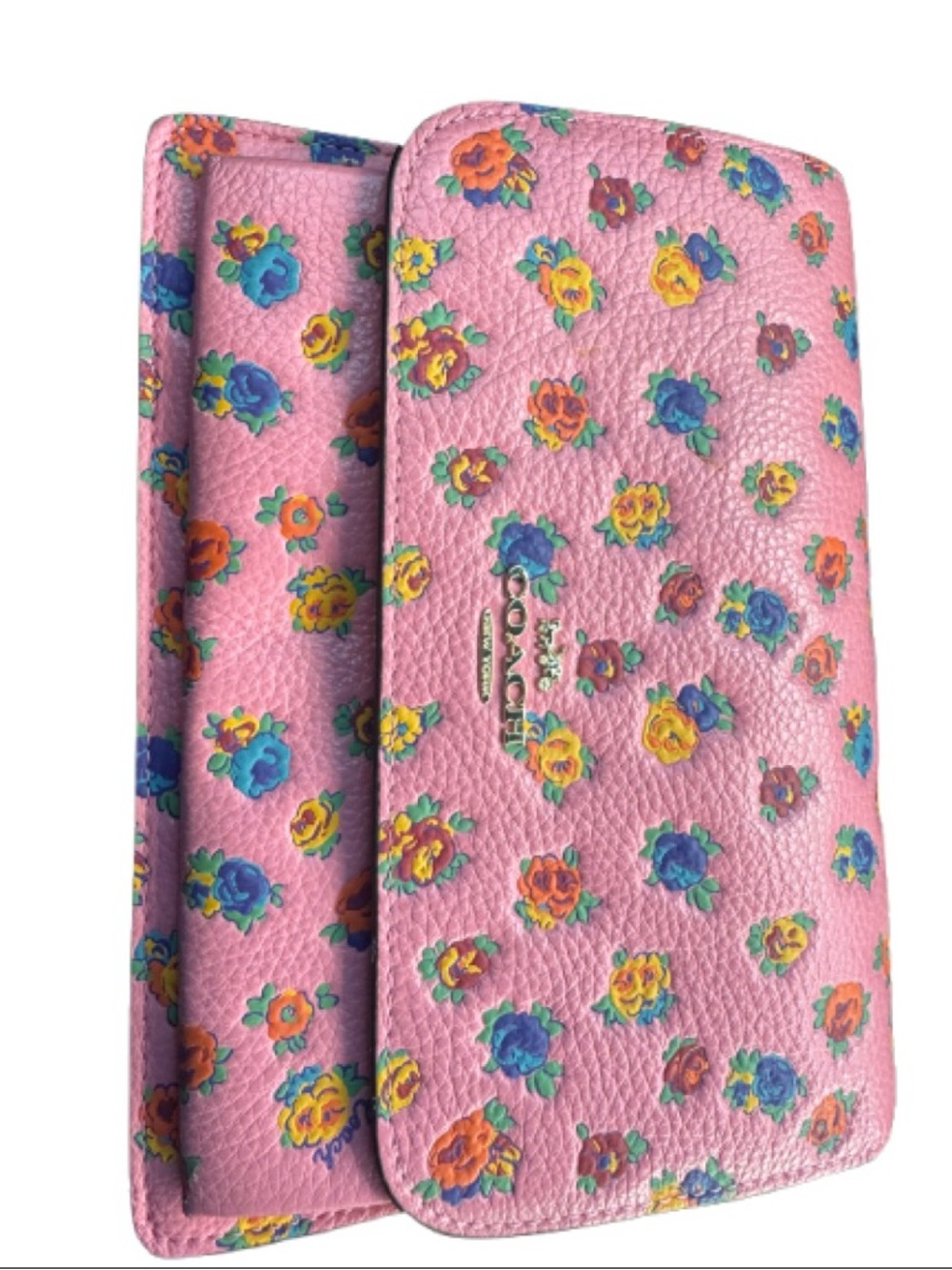 Coach Pink Floral Pebbled Continental Wallet